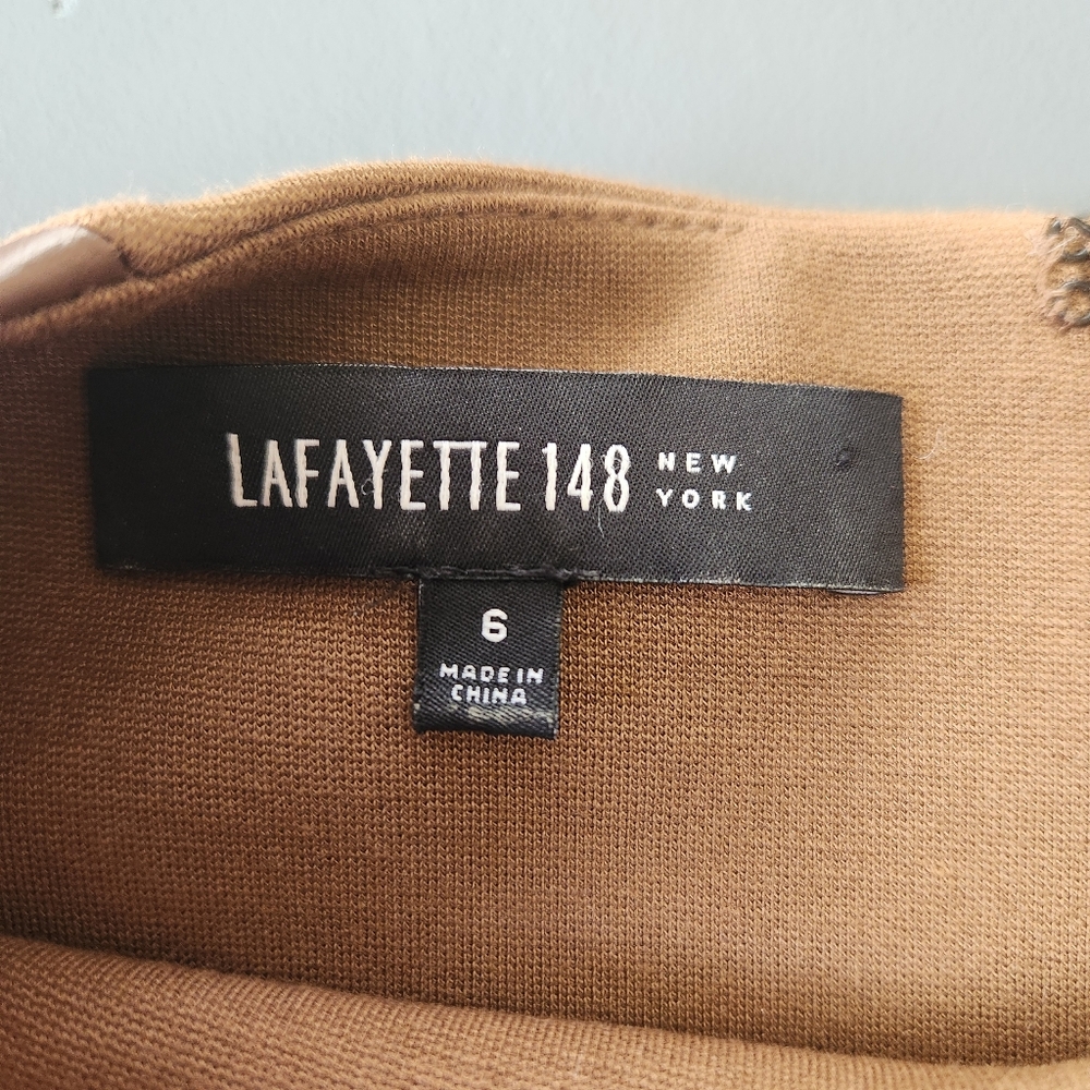 Lafayette 148 New York Sz 6 Dress Brown Genuine Leather Trim Pockets Sleeveless - Picture 10 of 12